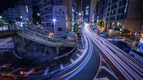 Wallpaper Japan City Street Cityscape Night Road Long Exposure