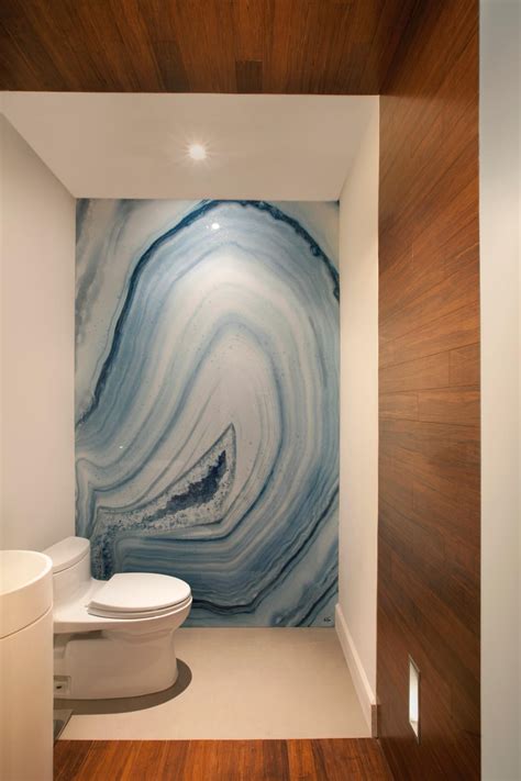 Neutral Modern Half Bathroom With Blue Granite Accent Wall Hgtv
