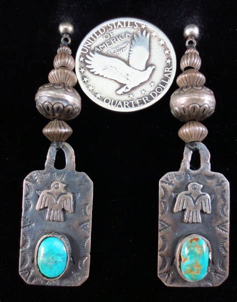 Vintage Navajo Earrings Sterling Silver And Turquoise Thunderbirds Ebay