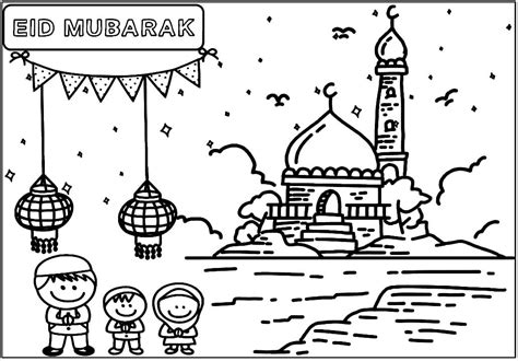 Eid Mubarak Card Coloring Page Coloring Pages