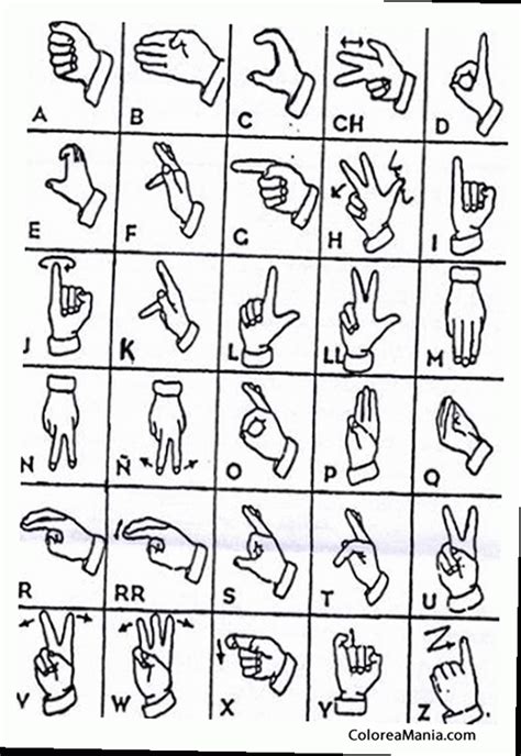 Colorear abecedario de la lengua de signos | Sign language alphabet