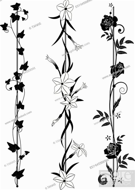 Set Of Vertical Floral Dividers With Ivy Flowering Tobacco And Roses
