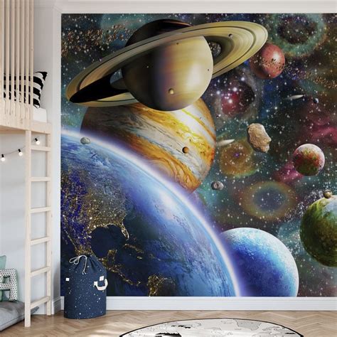 Planets In Space Made To Measure Wall Mural In 2021 Wall Murals