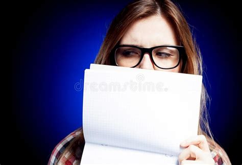 Disappointed Young Woman With Nerd Glasses Strict Girl Stock Image