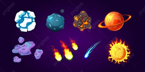 Comet Meteor Asteroid Vector Design Images Planets Comets And Asteroids Colored Cartoon Set