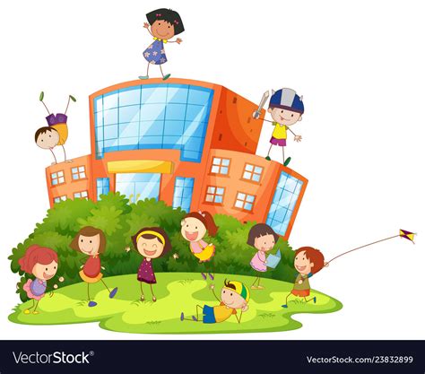 Children Playing At School Royalty Free Vector Image