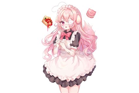 Download 1125x2436 Cute Anime Girl Maid Outfit Pink Hair Eyepatch