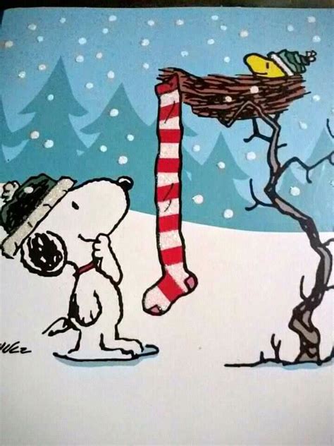 Snoopy And Woodstock With Woodstocks Christmas Stocking Imoodtonicse