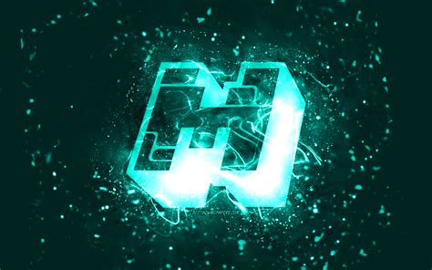 Download Wallpapers Minecraft Turquoise Logo 4k Turquoise Neon Lights