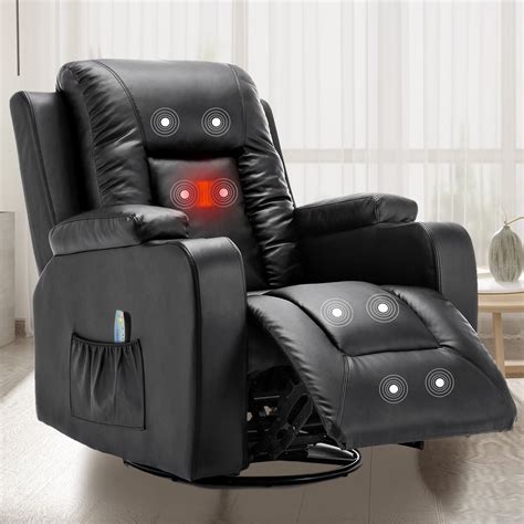 Comhoma Recliner Chair Pu Leather Rocking Sofa With Heated Massage Black