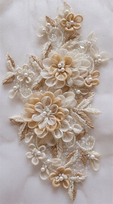 Motif With Hand Made Silk Organza Flowers And Pearls Etsy Ribbon