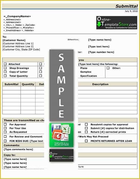 construction submittal form template  transmittal template word