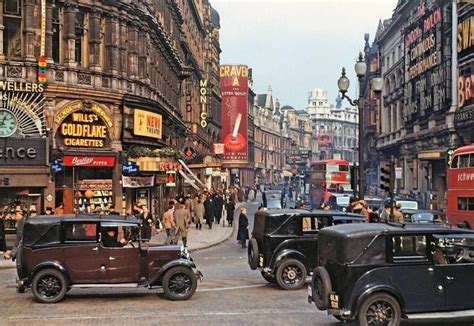 A Colorised Shot Of London During The 1930s Piccadilly Circus