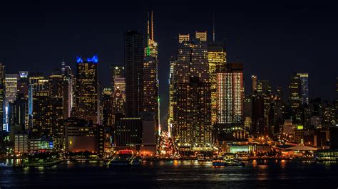 Papel Pintado Paisaje Urbano Noche Nueva York Manhattan Rascacielos