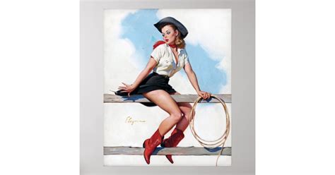 Cowgirl On Fence Vintage Pin Up Poster Zazzle