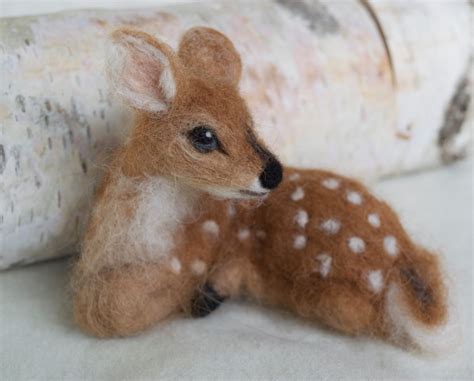 Needle Felted Deer Fawn Curled Up Laying Down Soft Alpaca And Wool