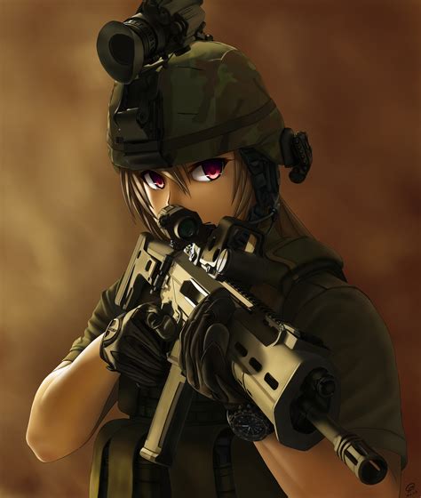 Safebooru 1girl Absurdres Assault Rifle Bushmaster Acr Commentary Gloves Goggles Goggles On