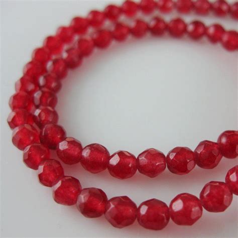 Red Jade Gemstone Faceted Round Beads 4mm Sold Per Strand