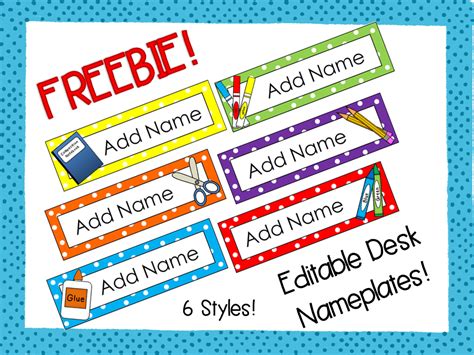 Freebie Editable Desk Nameplates In Cheerful Bright Colors Easy To
