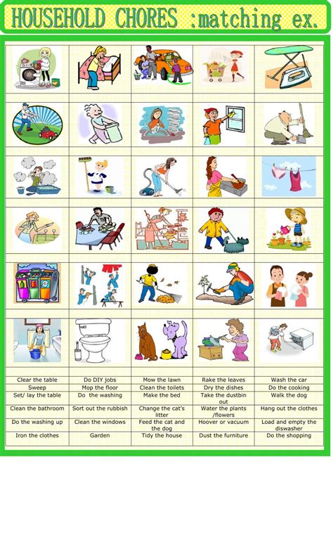 Household Chores Matching Interactive Worksheet