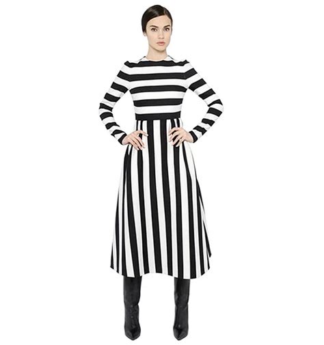 black white striped dress plus size big women clothing autumn winter runway designs brief a line
