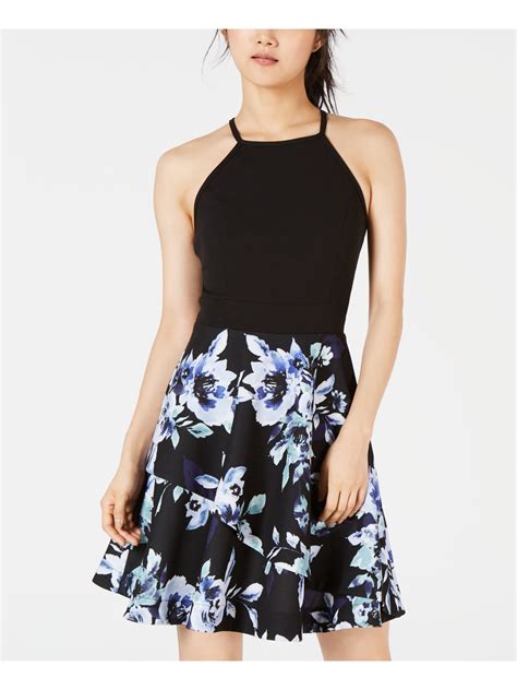Speechless - SPEECHLESS Womens Black Floral Sleeveless Mini Fit + Flare