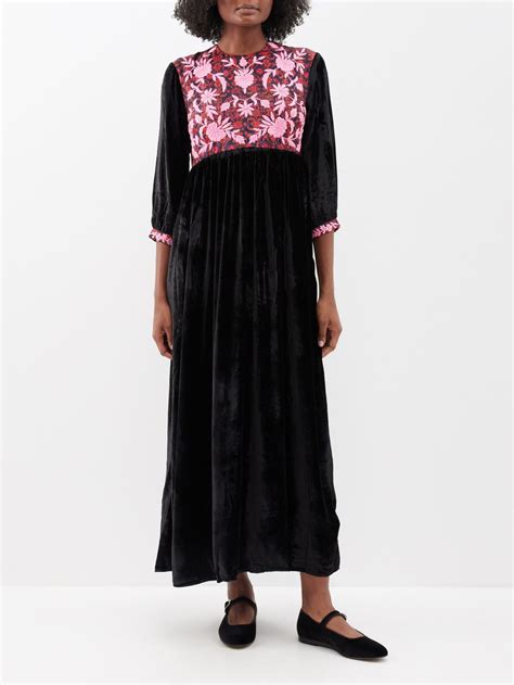 Black Touba Embroidered Bib Velvet Maxi Dress Muzungu Sisters