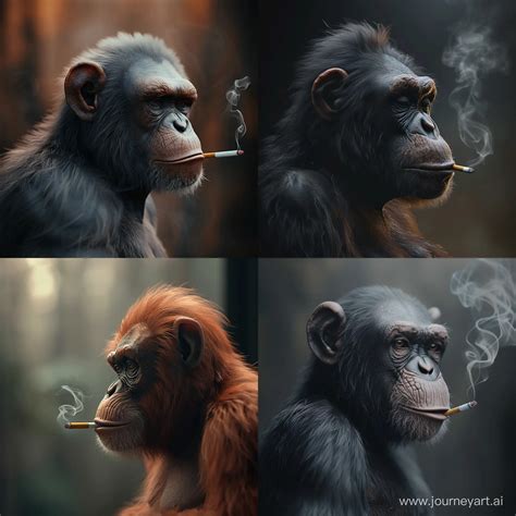 Realistic Side View Monkey Smoking Cigarette Journeyart