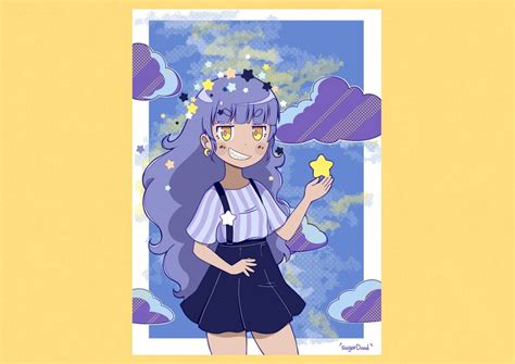 Star Girl Aesthetic Poster Din A4 Starry Night Purple Cloud Etsy