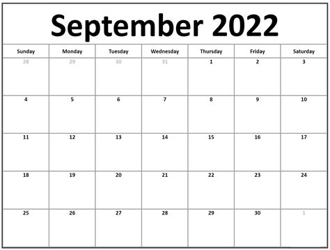 Blank Free September 2022 Calendar Printable Template Pdf