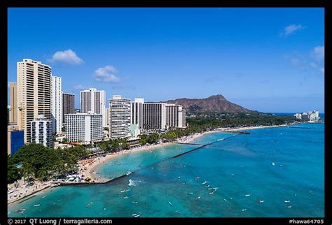 Picturephoto Aerial View Of Kuhio Beach Waikiki Skyline And Diamond