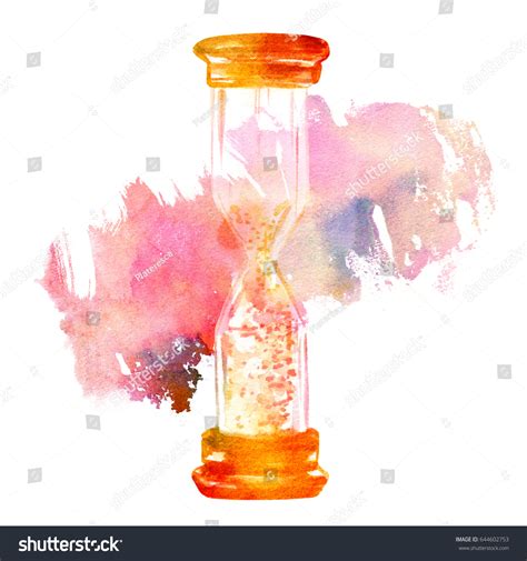 Watercolor Drawing Vintage Hourglass Colorful Brush Stock Illustration