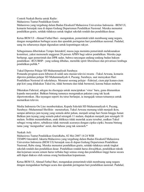 Contoh Naskah Berita Untuk Radio