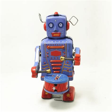 Vintage Metal Tin Drumming Robot Clockwork Wind Up Tin Toy Collectible New Salewind Up Toys