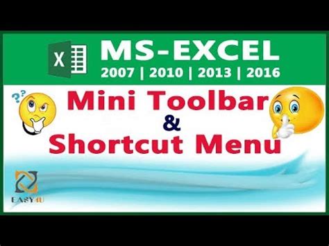 Mini Toolbar And Shortcut Menu In Excel In Hindi Lesson Youtube