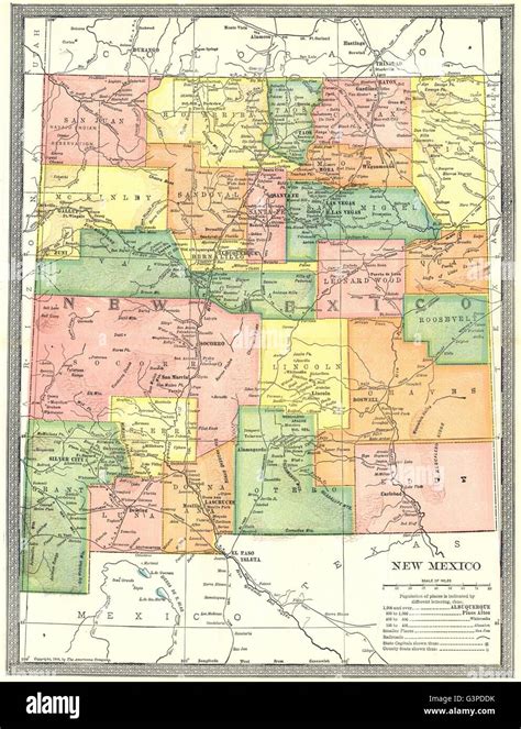 New Mexico State Map Counties 1907 Stock Photo Alamy