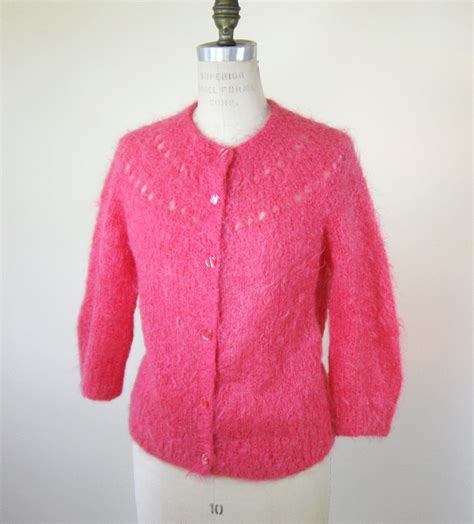 50s Pink Mohair Cardigan Sweater Womens Medium Etsy Sweaters For