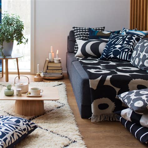 Large black throw pillows, blankets, & poufs; Marimekko Rasymatto Black / White Large Throw Pillow ...