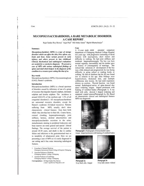 pdf mucopolysaccharidosis a rare metabolic disorder a case report