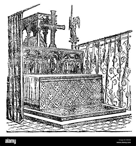 Victorian Engraving Of A Church Altar Digitally Restored Image From A