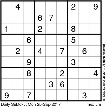 These sudoku puzzles have a few more starting numbers than the puzzles on previous pages, but they aren't quite as hard as the hard sudoku in the next section, or (good luck) the. The Daily SuDoku