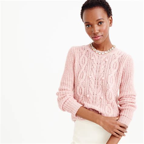 Jcrew Collection Cashmere Cable Sweater With Pom Poms In Pink Lyst