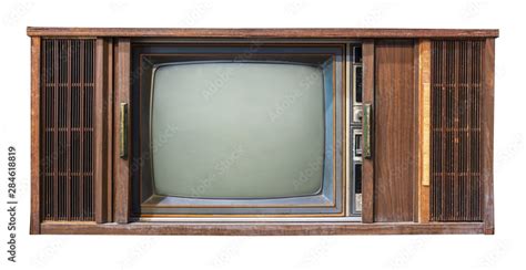 Vintage Tv Antique Wooden Box Television Isolated On White With