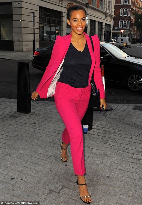 The Saturdays Rochelle Humes Dazzles In Fuchsia Trouser Suit At Radio 1 Daily Mail Online