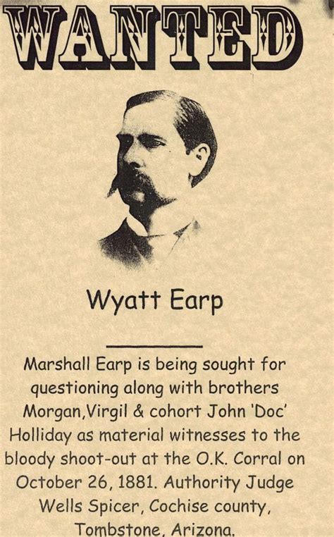 Wanted Poster For The Earp Brothers And Doc Holiday As Witnesses To The