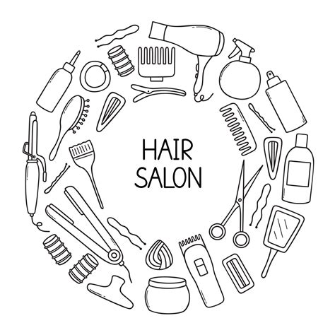 Hair salon doodle set. Hairdressing tools in sketch style. Hand drawn
