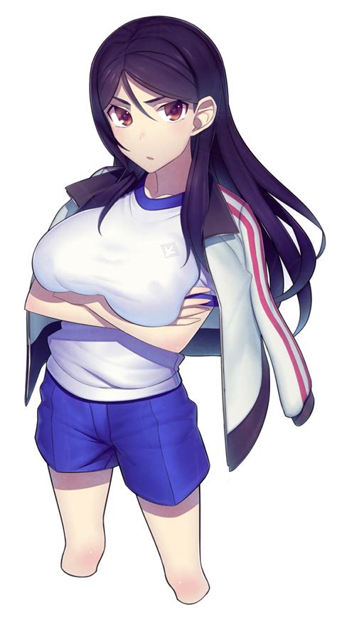 Safebooru Bad Id Black Hair Blush Breast Hold Breasts Brown Eyes Character Request Cropped