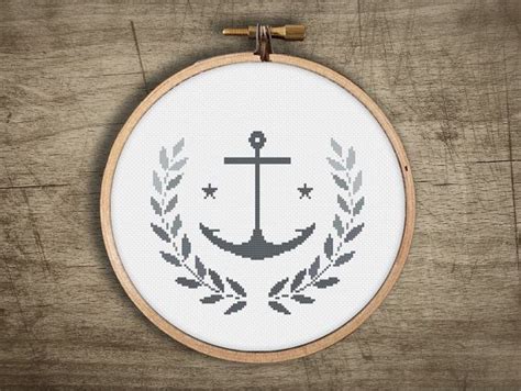 Free printable cross stitch patterns. modern cross stitch pattern ++ retro anchor wreath leaf ...
