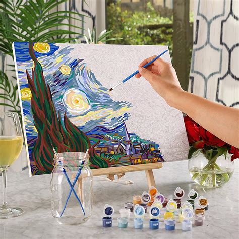 Paint by numbers for adults is for you to create your own masterpiece, paint it together with your loved ones! Van Gogh - The Starry Night Paint by Numbers Kit | Giftopix