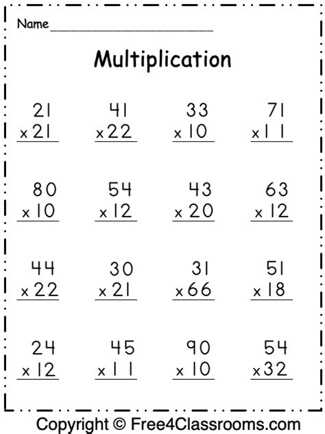 Math Worksheets 2 Digit Multiplication